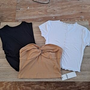 Women's Black, White, and Tan Tops Bundle Of Three(3)